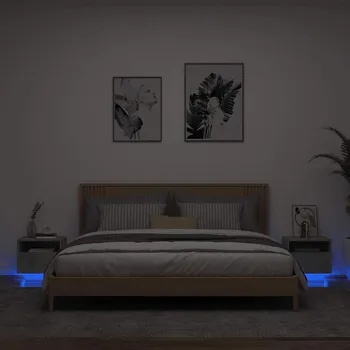 Ložnice vidaXL Noční stolky s LED osvětlením 2 ks betonově šedé 40x39x37 cm