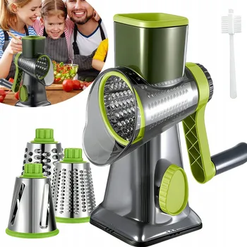 Struhadlo Ruční bubnový stroj na strouhání zeleniny sera oříšků a sušených ovocí, 3 vyměnitelné čepele