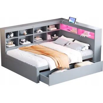 Pohovka Jednolůžková dřevěná postel Arhatreya 140x200 cm šedá