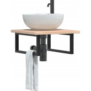 Koupelnový nábytek Nástěnná police pod umyvadlo, ocel a masivní dubové dřevo