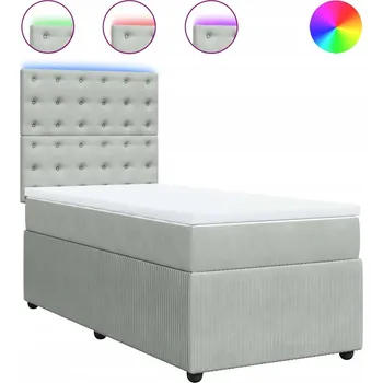 Postel Kontinentální postel s LED, světle šedá, 190 x 90 x 140,5/150,5 cm