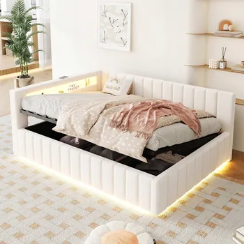 Postel Jednolůžková dřevěná postel Arhatreya 140x200 v odstínech béžové