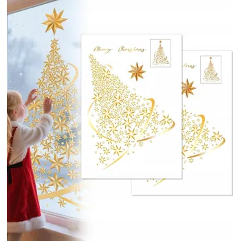 samolepka Samolepky na okna ve tvaru vánočního stromku na sklo Zlaté Samolepky Statické 2ks