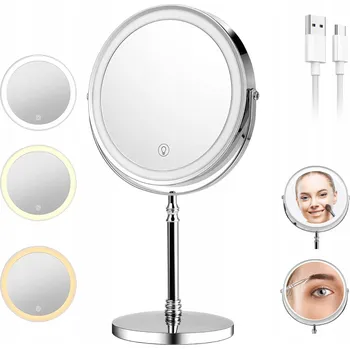 Zrcadlo KOSMETICKÉ ZRCÁTKO S LED PODSVÍCENÍM OTOČNÉ PRO MAKE-UP ZRCADLO KULATÝ