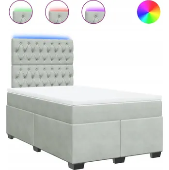 Postel Kontinentální postel 190x120 cm, světle šedá, s nastavitelným čelem a LED osvětlením