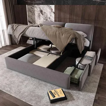 Postel Manželská postel Čalouněná postel s hydraulickým mechanismem a 3 zásuvkami 160x200 šedá