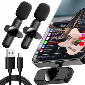Mikrofon 2x Bezdrátový klopový mikrofon pro telefon, počítač USB-C 2.4 GHz