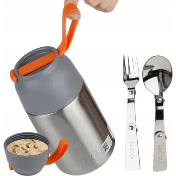 Termoska TERMOSKA OBIADOWY ZE STALI POJEMNIK TERMOSKA NA JÍDLO LED 24H 2x LŽIČKA