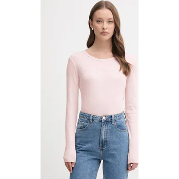 Pánská móda Bavlněné tričko s dlouhým rukávem United Colors of Benetton 3GA2E16G0 růžová 03A, vel. M