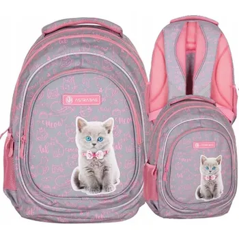 Vícekomorový Školní batoh AstraBag v odstínech šedé a stříbrné, růžový, 20 l