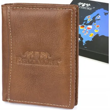 Peněženka Pánská kožená peněženka svislá malá hnědá Beltimore s RFiD ochranou, prémiová kůže