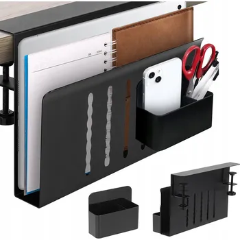 Úložný box Boční organizér k psacímu stolu pro uložení notebooku a psacích potřeb, 30×20 cm, černý