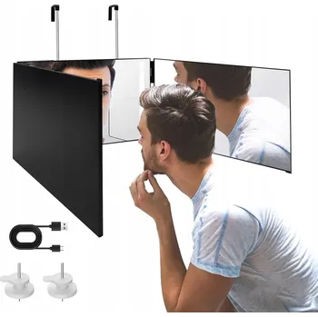 Zrcadlo ZRCADLO 360 STUPŇŮ, 3-CESTNÉ SKLÁDACÍ ZRCADLO S HÁČKEM A LED OSVĚTLENÍM