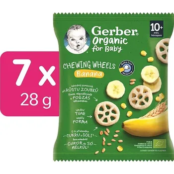 GERBER Organic Chewing Wheels křupavá kolečka s banánem 7× 28 g