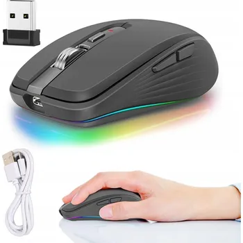 Myš Bezdrátová myš s RGB podsvícením, dobíjecí, duální režim USB