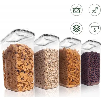 Dóza na potraviny VELKÉ HERMETICKÉ NÁDOBY NA POTRAVINY 4ks 4 LITRY + ETIKETY A ODMĚRKY DÁREK