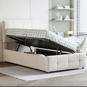 Postel Jednolůžková dřevěná postel Arhatreya 90x200, béžové odstíny