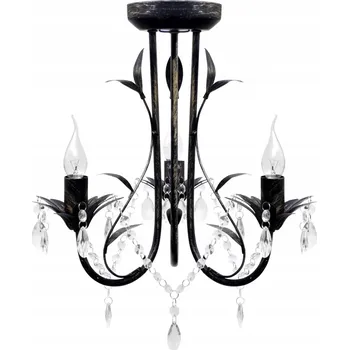 Secesní lustr s křišťálky, kov, černý, 3 x žárovky E14