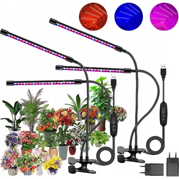 Lampička LED Lampa pro Růst Rostlin s Časovačem, Klipem a Dvojitým Pohyblivým Ramenem