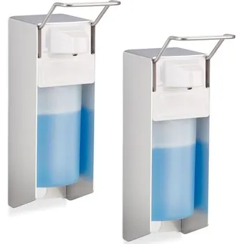 Zahradní dekorace Dávkovač dezinfekce Relaxdays, sada 2 kusů, 500 ml, Euro dávkovač na dezinfekci a mýdlo, nástěnný,