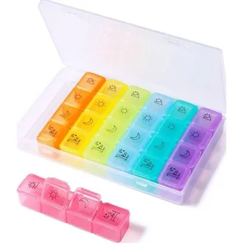 Lékovka Vinabo krabička na tablety 7 dní, krabička na pilulky s 28 přihrádkami na vitamíny, doplňky stravy