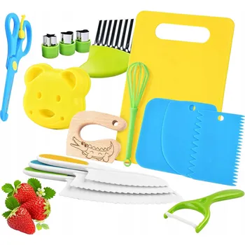 Kuchyňský nůž BEZPEČNÁ SADA KUCHYŇSKÝCH NOŽŮ A PŘÍSLUŠENSTVÍ PRO DĚTI MONTESSORI 17 DÍLŮ