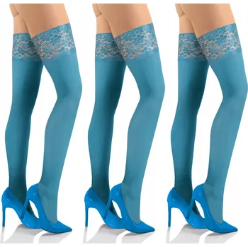 Dámské punčochy Sesto Senso 3 páry samodržících punčoch s krajkou 50DEN XL/XXL Petrol