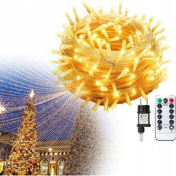 Vánoce Vánoční Osvětlení Na Stromeček 350 LED světýlek VENKOVNÍ Girlanda teplá bílá 35 m 8 režimů