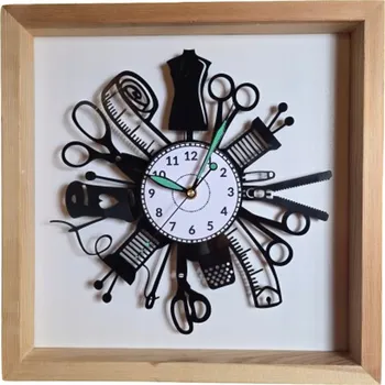 Hodiny Krejčovské Hodiny Šití Cívka Nástěnné Hodiny Vinylová Deska DÁREK
