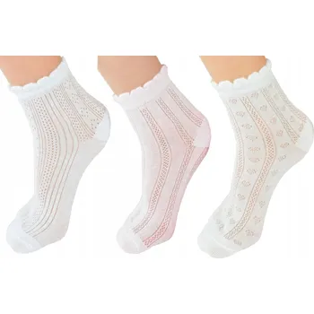 Dámské ponožky PONOŽKY 3-BALENÍ dívčí AŽUROVÉ VZORY BÍLÁ ECRU RŮŽOVÁ 31/34 V013B