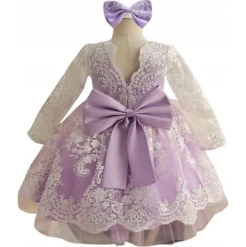 Dívčí šaty Princeznovské Šaty s krajkovou mašlí na SVATEBNÍ HOSTINA , křest Svatba přijímání - 80