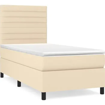 Postel Kontinentální postel krémová 193 x 90 x 118/128 cm s matrací 90 x 190 x 20