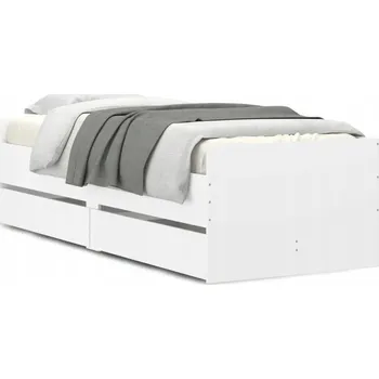 Postel Rám postele se zásuvkami, dřevěný materiál, bílá, 193x93x50 cm