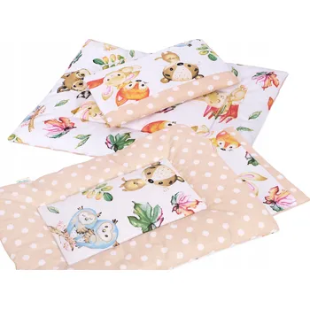 Doplněk pro panenku Povlečení pro panenku BOBO s aplikací RŮŽOVÁ KOSTKA S KOČIČKOU