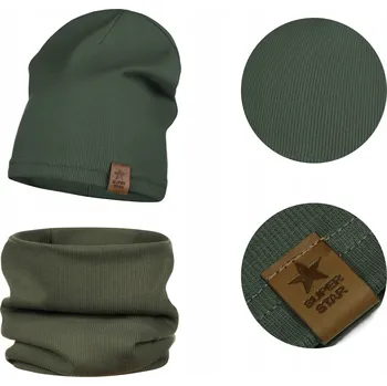 Čepice Čepice nákrčník dvouvrstvý přechodový komplet bavlna zelený proužek 54-58