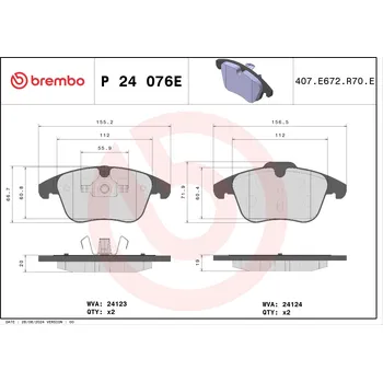 Brzdová destička Sada brzdových destiček, vždy 4 kusy v sadě BREMBO P 24 076E