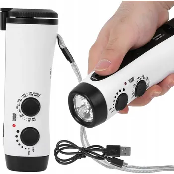 Svítilna Nouzová svítilna s ruční klikou Dynamo rádio AM/FM nabíjení telefonu bílá