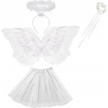 Karnevalový kostým KOSTIUM KOSTÝM ANIOŁA SKRZYDŁA KOMPLET AUREOLA JASEŁKA PŘEVLEK SUKNĚ