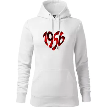 Dámská mikina 1956 v srdci - Mikina dámská Cape s kapucí - S ( Bílá )