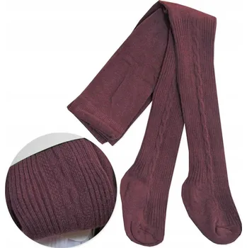 Dětská móda 128-134 Bavlněné Punčocháče copánkový žebrovaný vzor Noviti RB011 bakłażan