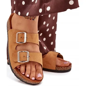 Dámská obuv NAZOUVÁKY DÁMSKÉ EKO SEMIŠOVÉ KORKOVÁ PODRÁŽKA S PŘEZKOU CAMEL 37