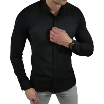 Pánská košile Košile slim fit se se stojáčkem černá EGO01 - L