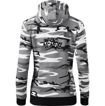 Dámská mikina Born in - Římské číslo 1961 - Dámská mikina trendy zipper s kapucí - XS ( Šedý maskáč )