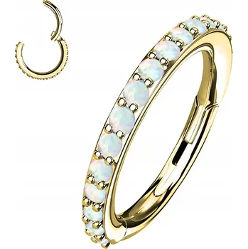 Náušnice Zlatý kroužek (clicker) s opály, 1,2/8, bílý