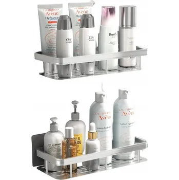 Koupelnový nábytek 2 KS ZÁVĚSNÁ POLICE SAMOLEPICÍ SREBNA NÁSTĚNNÁ DO KOUPELNY NEBO SPRCHY