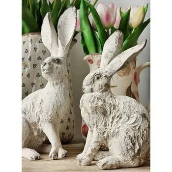 Velikonoční dekorace Dekorace béžový antik zajíc s patinou - 13*8*22 cm