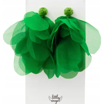 Náušnice BOHO Květinové Náušnice látkové visací dlouhé ZELENÉ