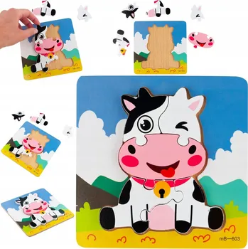 Dřevěná hračka DŘEVĚNÁ SKLÁDAČKA PUZZLE KRAVIČKA
