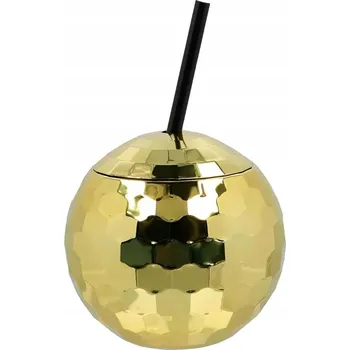 Hrnek disco koule ZLATÁ DISCO s černým brčkem 0,5 l