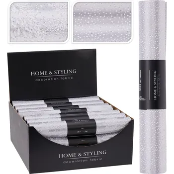 Organza látková 28x250 cm - stromek /tečky, stříbrná barva (mix)